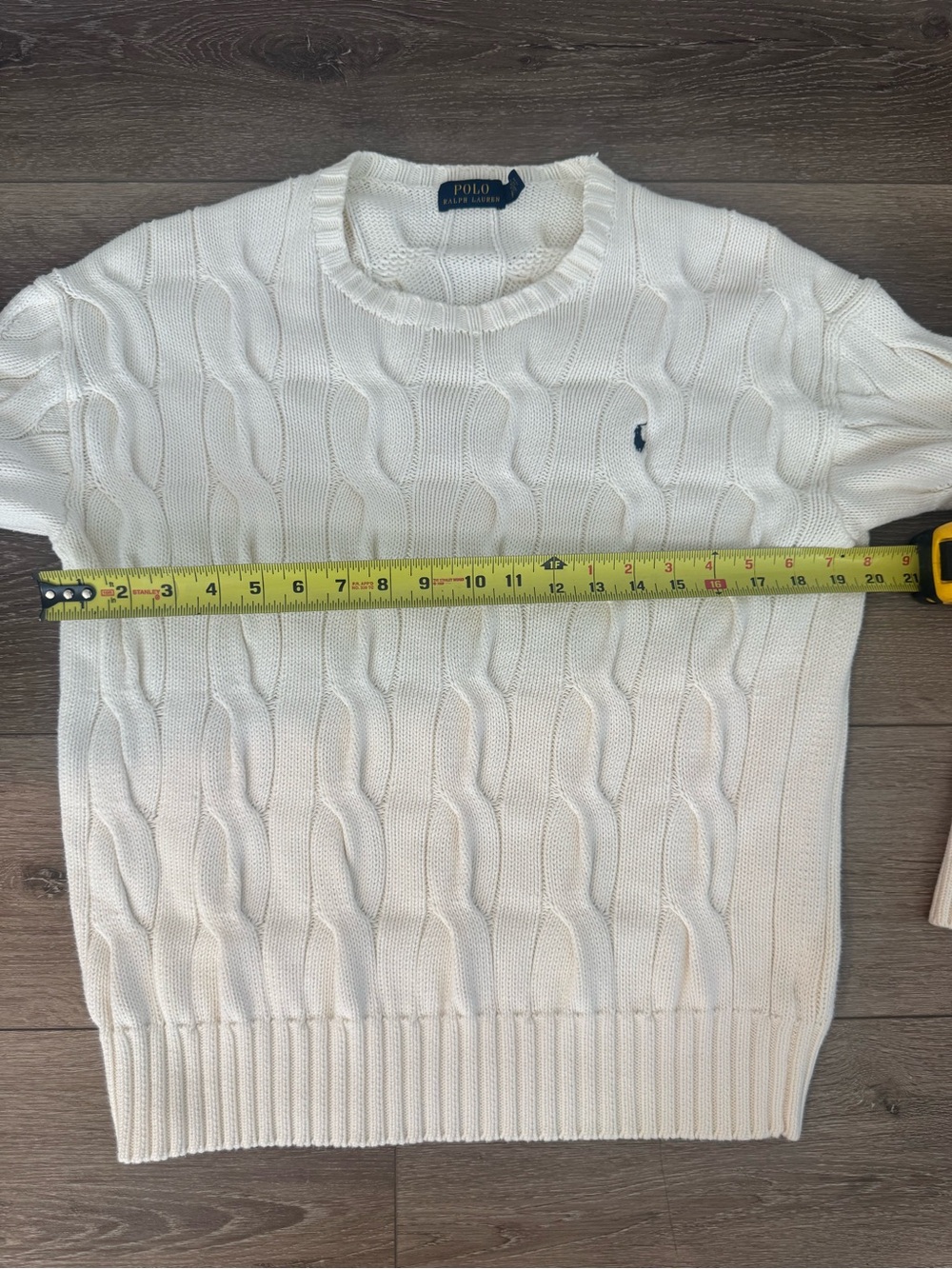 Polo by Ralph Lauren Cream Cable Knit Cotton Sweater Pony Logo Preppy Small - Picture 10 of 11